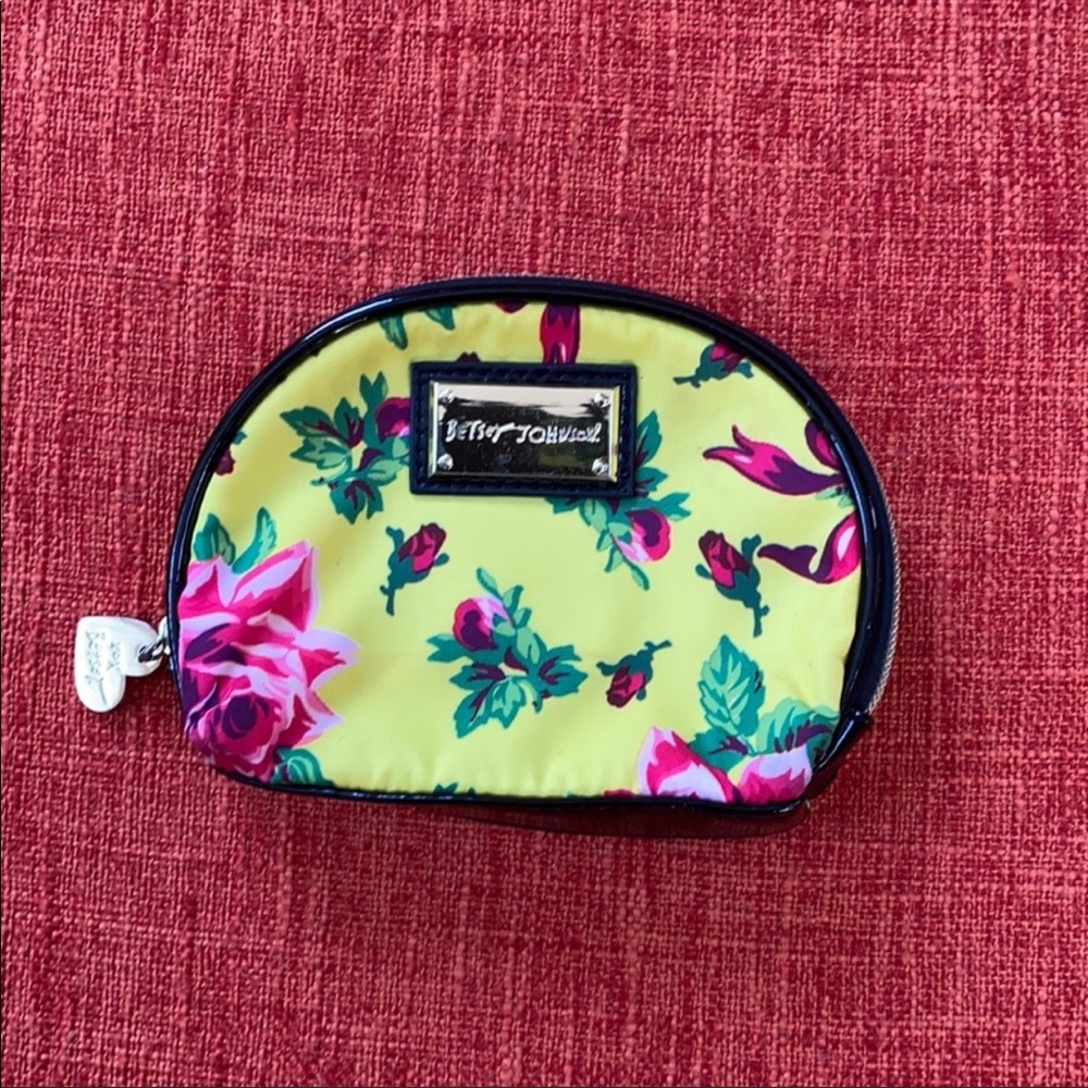 Betsey Johnson Neon Floral Print Makeup Case Pouch Bag